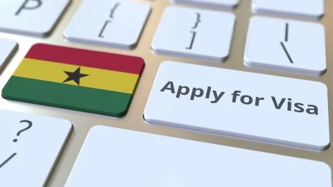 APPLY FOR VISA text and flag of Ghana on the buttons on the computer keyboard Stock Illustration