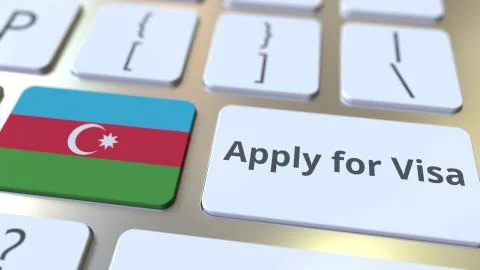 APPLY FOR VISA text and flag of Azerbaijan on the buttons on the computer Stock Illustration