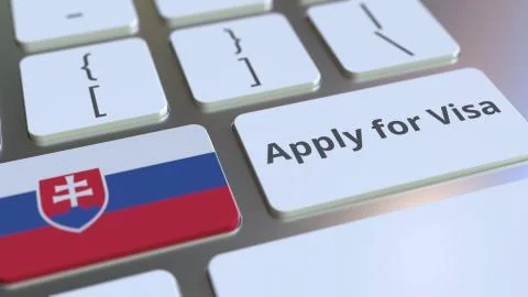 APPLY FOR VISA text and flag of Slovakia on the buttons on the computer keyboard Stock Illustration