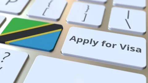 APPLY FOR VISA text and flag of Tanzania on the buttons on the computer keyboard Stock Illustration