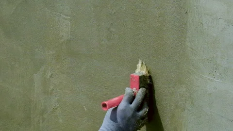 Apply waterproofing to the walls. Selective focus. Stock Footage 317253121