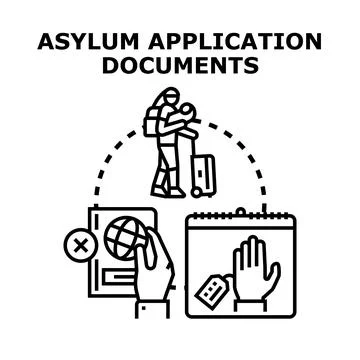 Applying for asylum with essential migration legal documents Stock Illustration