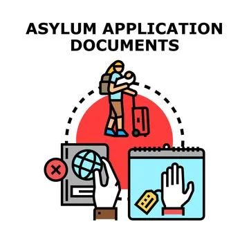 Applying for asylum with essential migration legal documents Stock Illustration