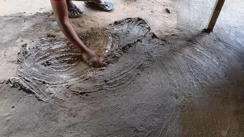Applying Cow Dung Clay Mixture On Rural Floor Vidéo 335275340