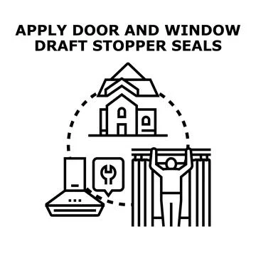 Applying door and window draft stopper seals Stock Illustration