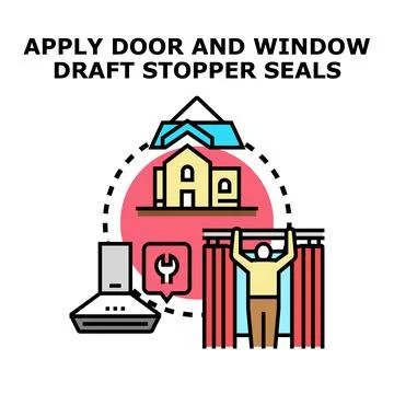 Applying door and window draft stopper seals Stock Illustration