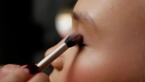 Applying Eyeshadow with Professional Brush Stock Footage 263886243