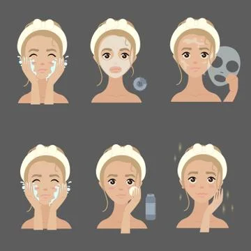 Applying facial mask steps. moisturizing and acne 스톡 일러스트