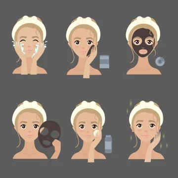 Applying facial mask steps. moisturizing and acne Stock Illustration