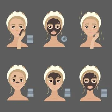 Applying facial mask steps. Ways to apply Stock Illustration