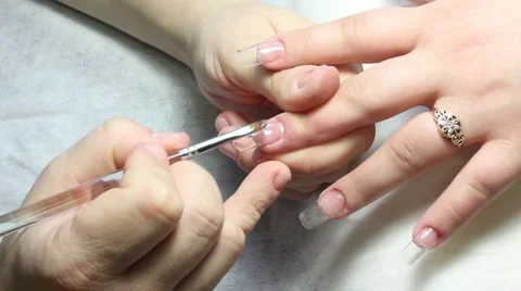 Applying Gel Nail, Artificial Nails, Manicures Stock Footage 62711940