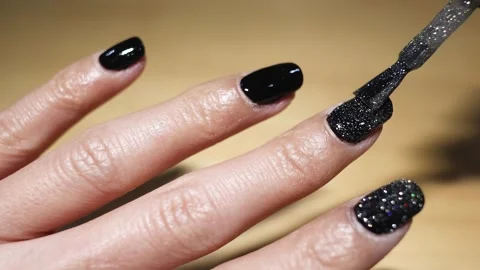 Applying Glitter Nail Polish Sequence Stock Footage 286427091