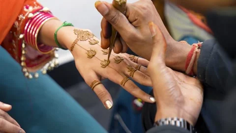 Applying Henna on Hand Stock Footage 341548048