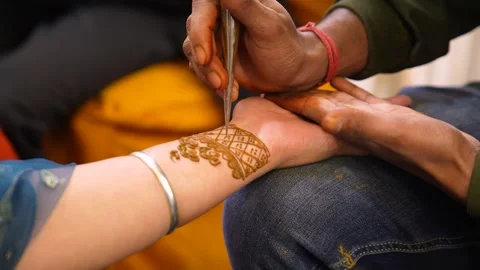 Applying Henna Mehndi on Hand Stock Footage 341548603