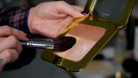 Applying Highlighter Makeup Close-up. Close-up of a hand applying highlighter Stock Footage 263856511