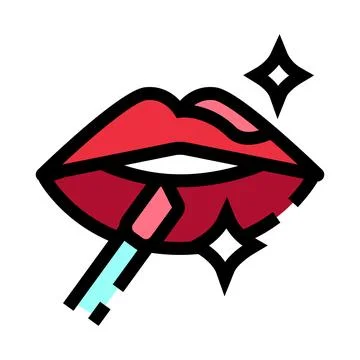 Applying lip gloss creating shiny red lips makeup Stock Illustration