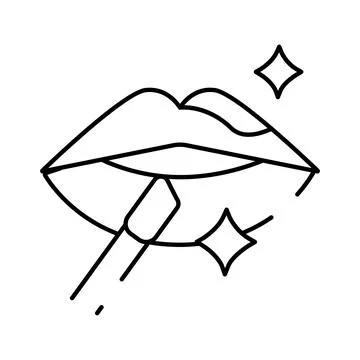 Applying lip gloss to shiny lips line art icon Stock Illustration