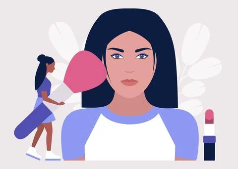 Applying makeup concept Stock Illustration