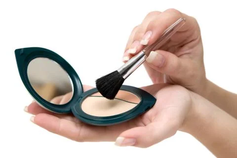 Applying Makeup Isolated on a White Background Foto stock
