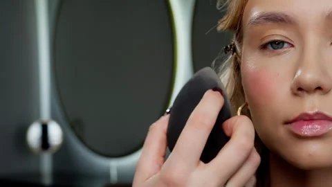 Applying Makeup with Precision Brush Video stock 263865456