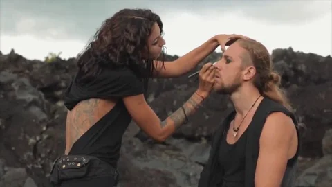 Applying makeup before shooting. Slow motion. Stock Footage 69077267
