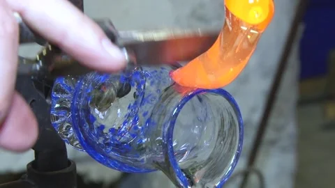 Applying Molten Glass to Handmade Decorative Glass Vessel Stock-Footage 345136977