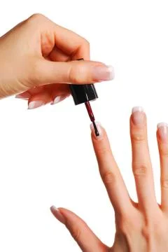 Applying nail polish Stock Photos