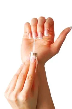 Applying nail polish Stock Photos