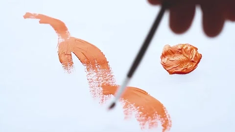 Applying paint to canvas. Artist's work. Drawing with brush and paint. Stock Footage 219061168