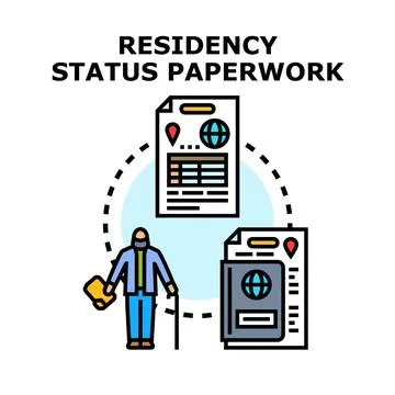 Applying for residency status paperwork and registration process Stock Illustration