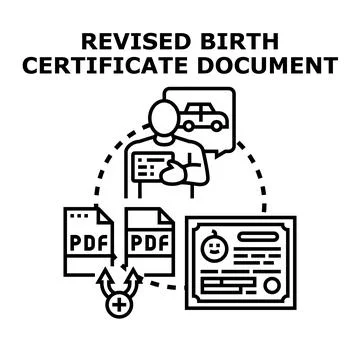 Applying for revised birth certificate document Illustrazione stock
