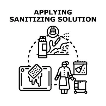 Applying sanitizing solution for cleanliness and hygiene 库存插图
