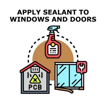 Applying sealant to windows and doors reducing pollution Stock Illustration