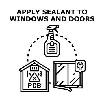 Applying sealant to windows and doors reducing pollution Stock Illustration