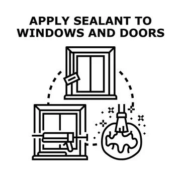 Applying sealant to windows and doors concept Ilustración de archivo