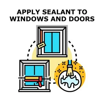 Applying sealant to windows and doors concept Ilustración de archivo
