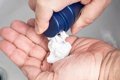 Applying shaving foam Stock Photos