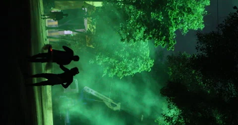 Applying Smoke in the Park at Night Stock Footage 281401878