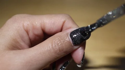 Applying Sparkly Nail Polish Sequence Stock-Footage 286426920
