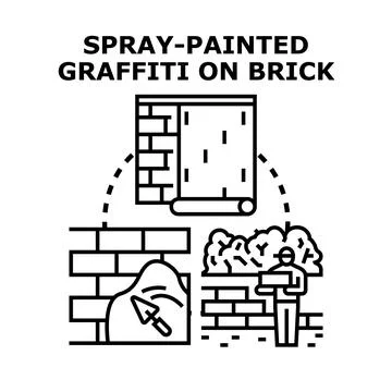 Applying spray painted graffiti on brick wall concept Stockillustratie