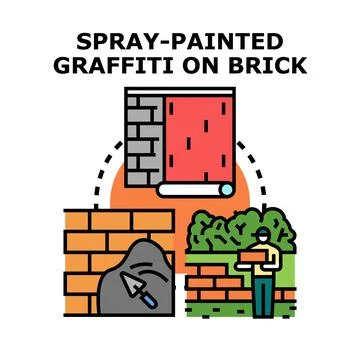 Applying spray painted graffiti on brick wall concept Stock Illustration
