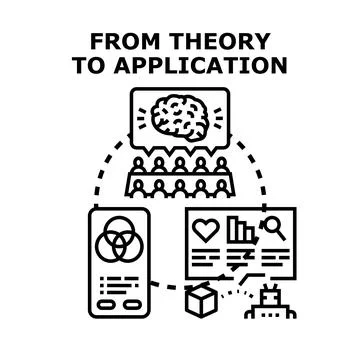 Applying theoretical knowledge to practical solutions process Illustrazione stock