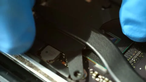 Applying thermal paste to the laptop processor. Stock Footage 279156950