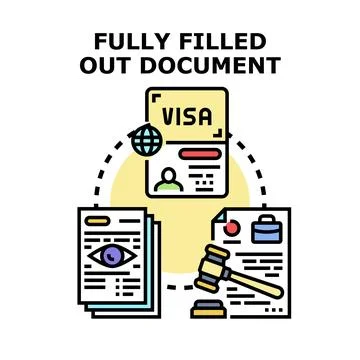 Applying for visa document, legal paperwork, and approval process Stock Illustration