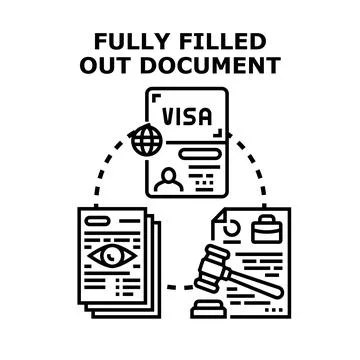 Applying for visa document, legal paperwork, and approval process Stock Illustration