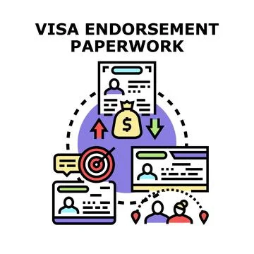 Applying for visa endorsement paperwork and immigration process Stock Illustration