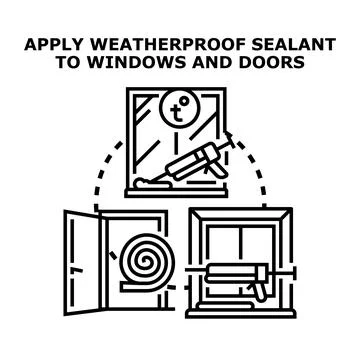 Applying weatherproof sealant and insulation to home windows Stock Illustration