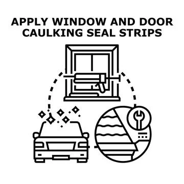 Applying window and building caulking for home maintenance Ilustración de archivo
