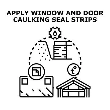 Applying window and door caulking seal strips 库存插图