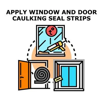 Applying window and door caulking seal strips Ilustración de archivo